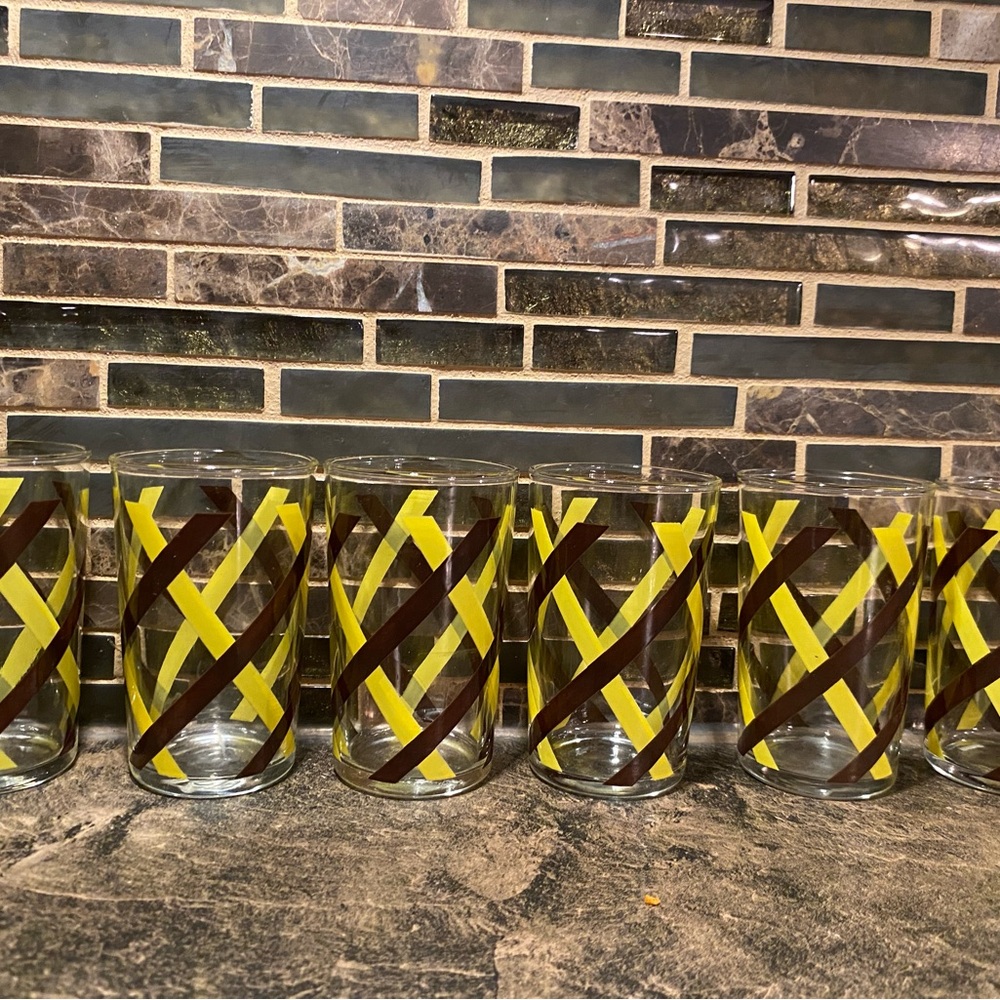 Vintage Yellow & Brown Juice Glasses